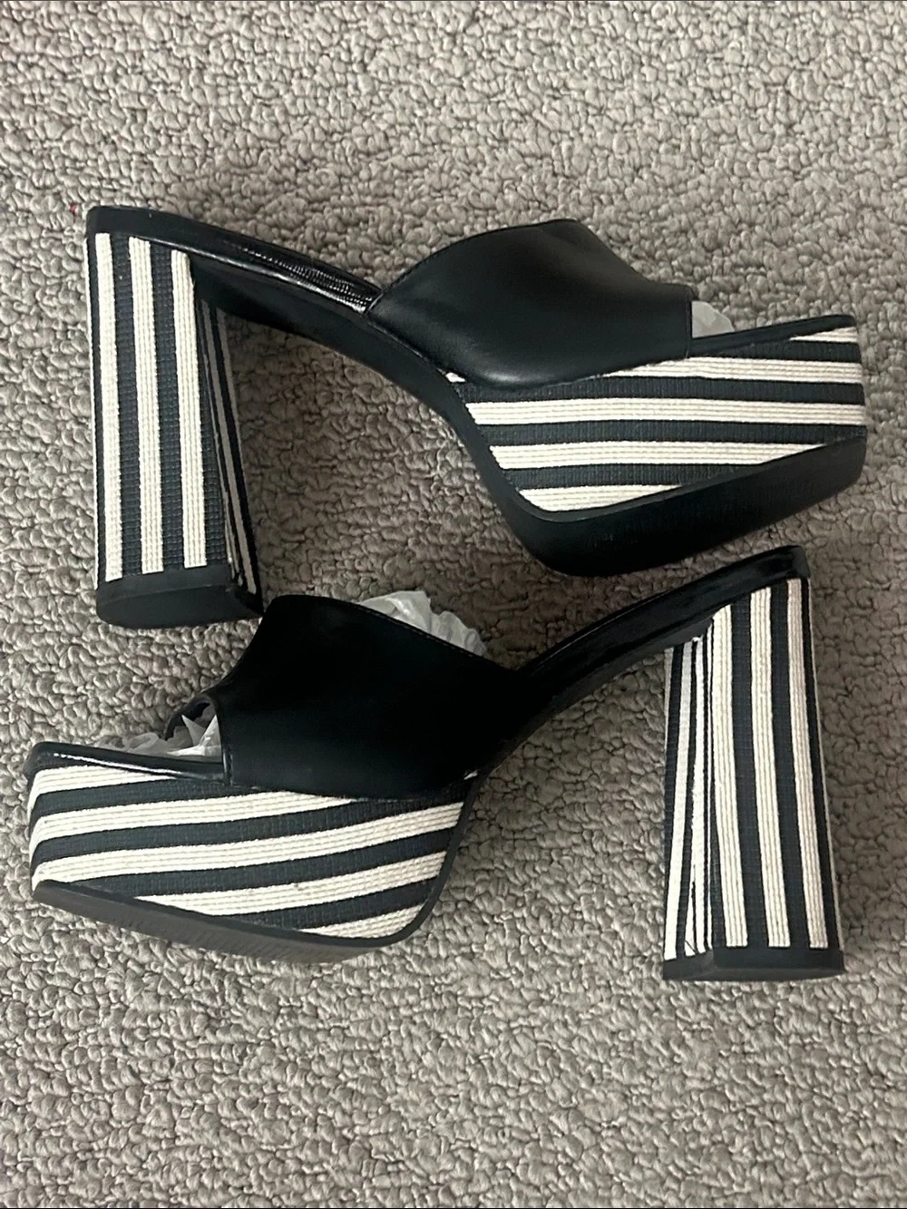 Urban Outfitters Black Platform Striped Block-Heel Mules